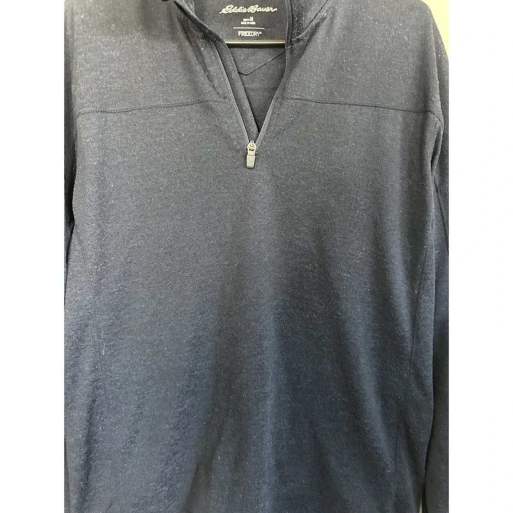 Eddie Bauer MEDIUM Mens 1/4 Zip Pullover Fleece Heather Navy Blue Outdoor Layers